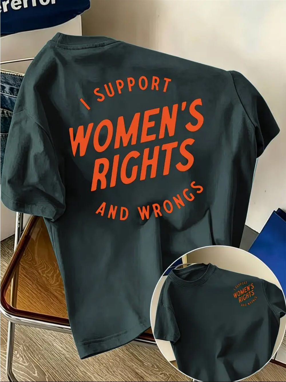 Women's Rights Graphic Tee - Dark Green with Orange Print
